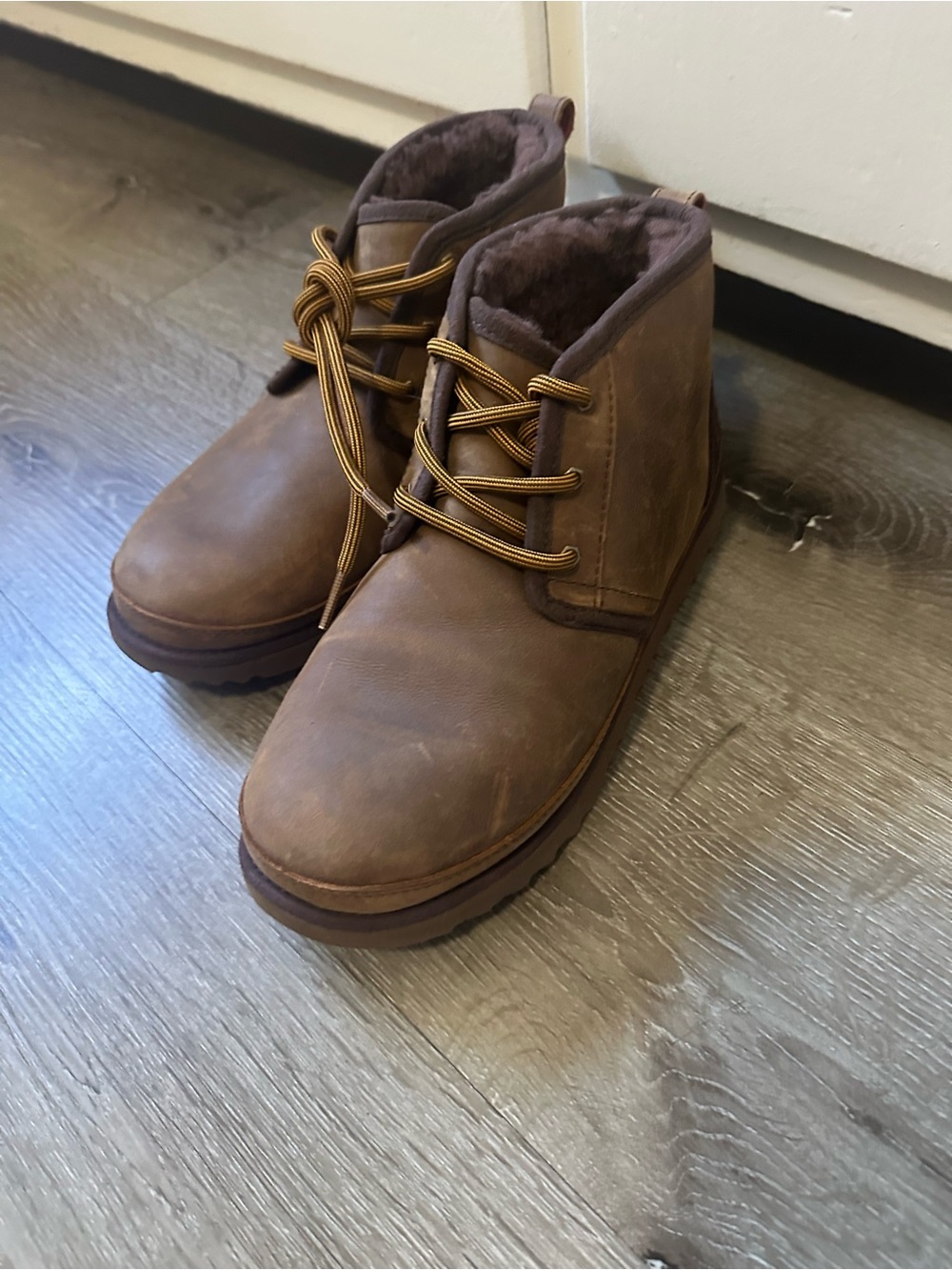 UGG Brown Leather Lace-Up Women's Winter Boots